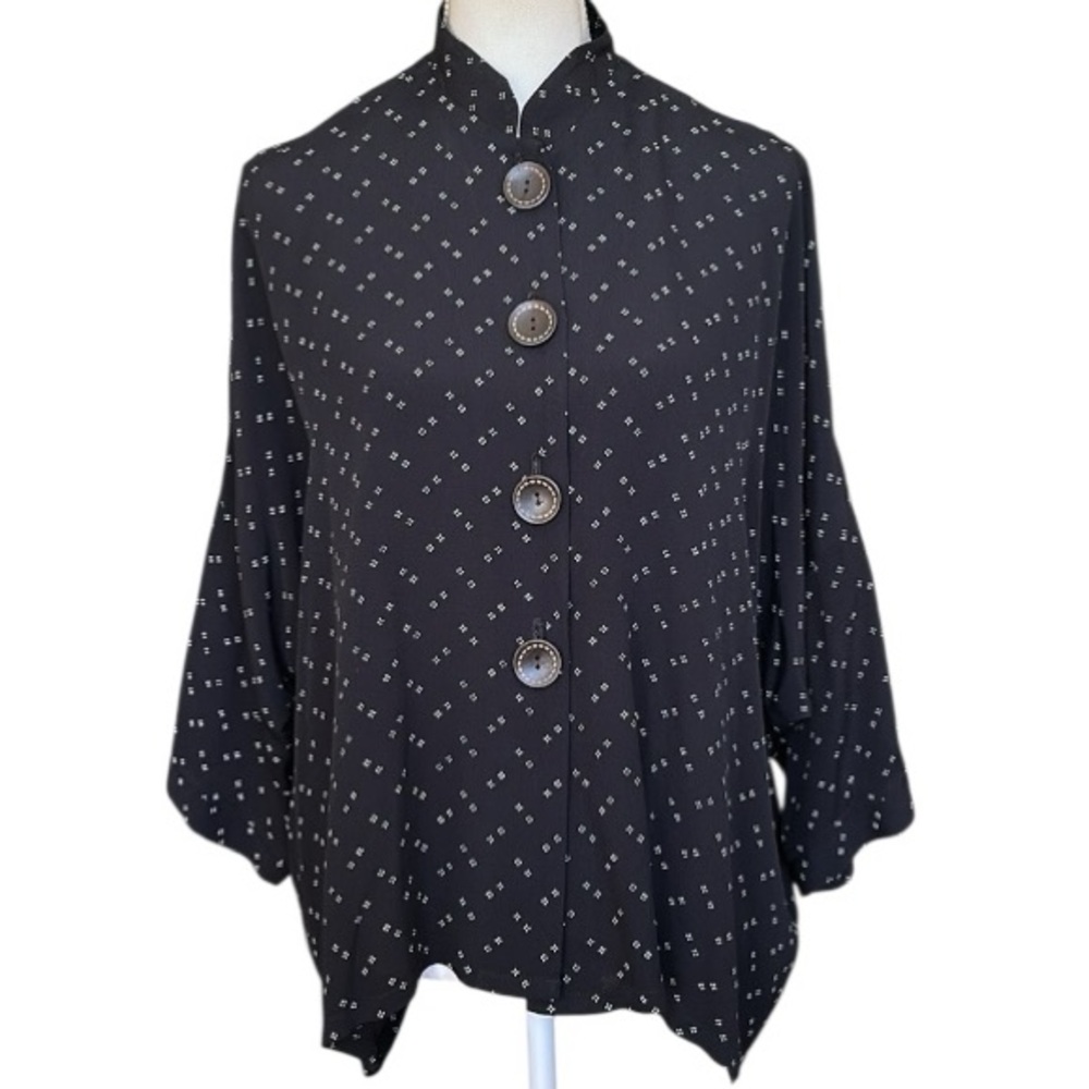 Pink Wheels Black Printed Lagenlook Japanese Style Lightweight Shirt Jacket OS